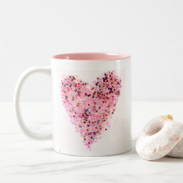 Café Em Dois Tons Caneca com Coração de Purpurina Rosa