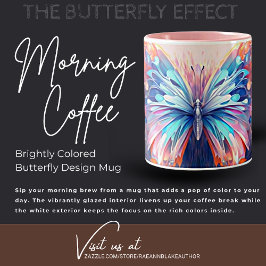 Café Em Dois Tons Caneca com Design de Borboleta Colorida