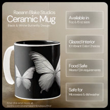 Caneca com Design de Borboleta Preto e Branco