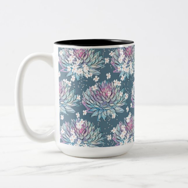 Café Em Dois Tons Caneca com Design de Suculentas e Margaridas (Esquerda)
