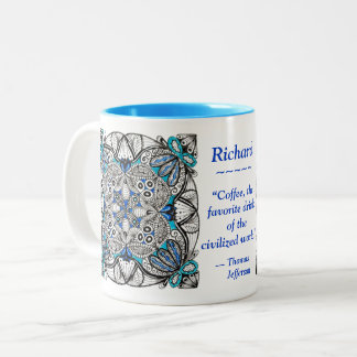 Café Em Dois Tons Caneca com Doodle Abstrato e Citação de Jefferson