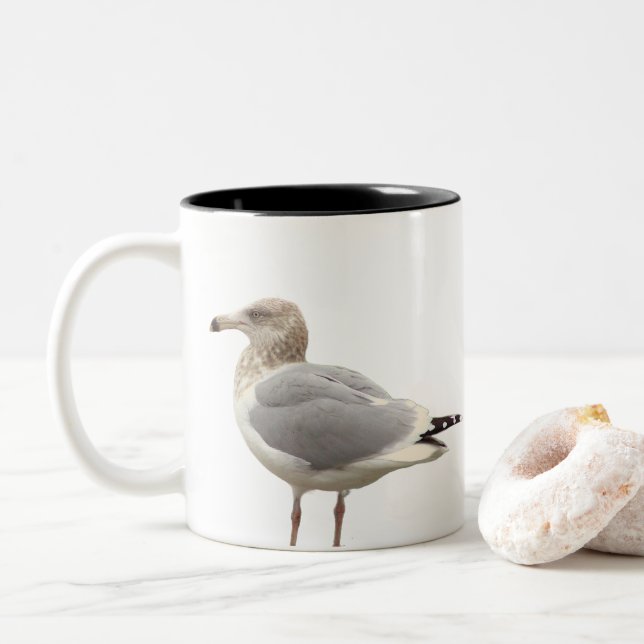 Café Em Dois Tons Caneca com Foto de Gaivota (Com Donut)