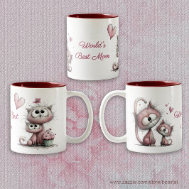 Café Em Dois Tons Caneca com Ilustrações de Gatos Muito Fofos
