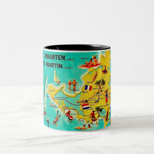 Café Em Dois Tons Caneca com Mapa Antigo da Ilha de São Martinho