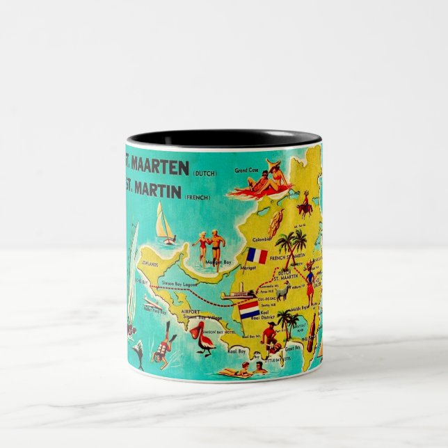 Café Em Dois Tons Caneca com Mapa Antigo da Ilha de São Martinho (Centro)