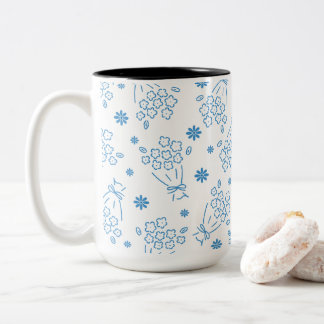 Café Em Dois Tons Caneca com Motivo de Rarranjos de Flores Azuis