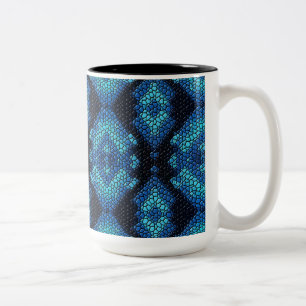 Café Em Dois Tons Caneca com Padrão de Azulejos Mosaico Diamantes Az