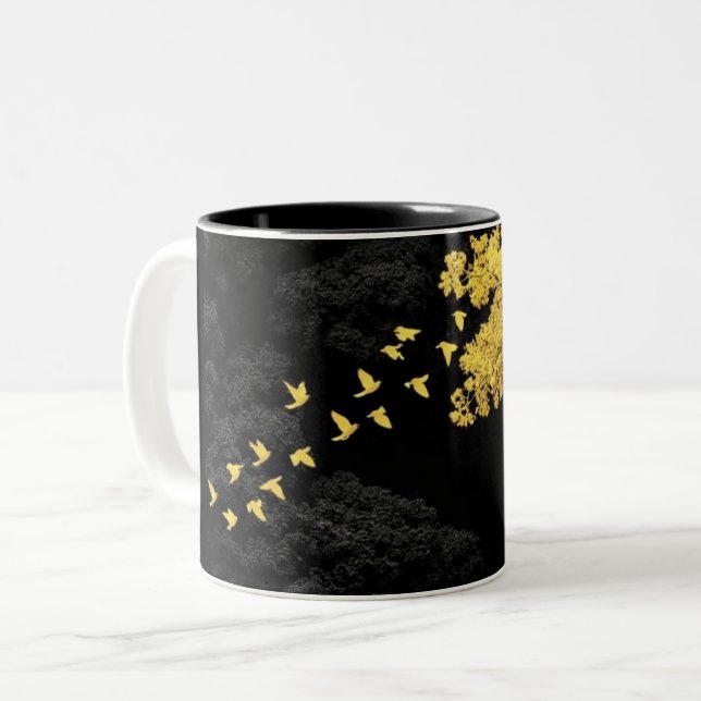 Café Em Dois Tons Caneca com Padrão de Boneco de Palito Preto | Mini (Frente Esquerda)