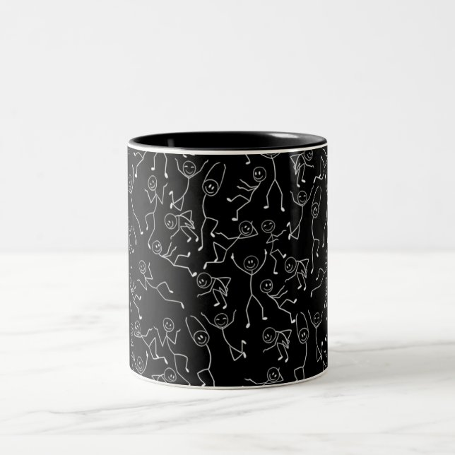 Café Em Dois Tons Caneca com padrão de figura de palito preta | Mini (Centro)