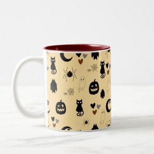 Café Em Dois Tons Caneca com padrão de Halloween de gato preto fofo 