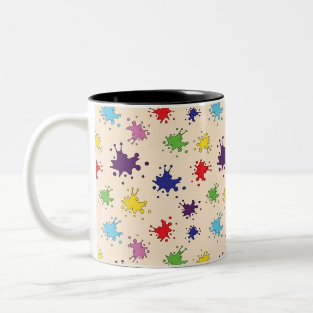 Café Em Dois Tons Caneca com paleta de artista com respingos de tint (Esquerda)