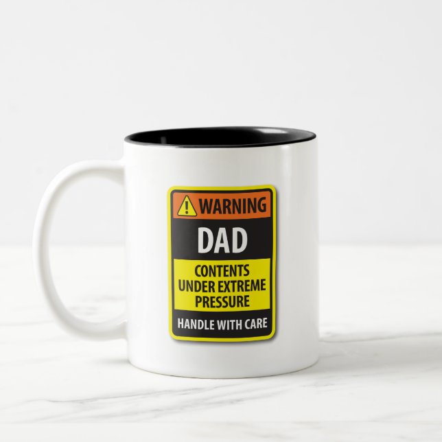 Café Em Dois Tons Caneca com Placa de Alerta Divertida para Pai sob  (Esquerda)