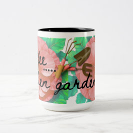 Café Em Dois Tons Caneca com tema de jardim com flores e ferramentas