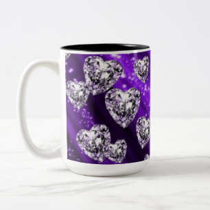 Café Em Dois Tons Caneca Corações de Diamante Brilho Roxo