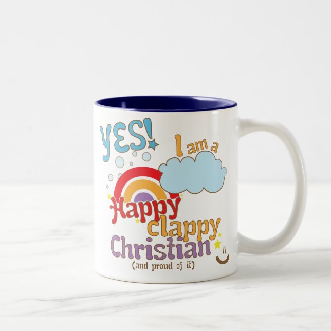Café Em Dois Tons Caneca cristã: Cristão feliz de Clappy (Direita)