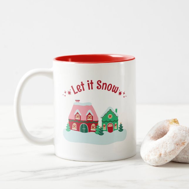 Café Em Dois Tons Caneca da Aldeia de Natal Deixe Nevar (Com Donut)