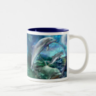 Café Em Dois Tons Caneca da arte de três golfinhos