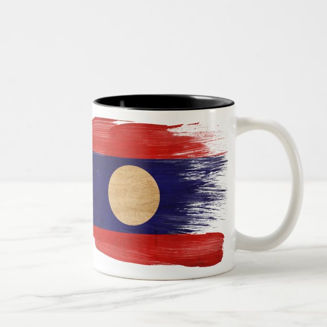 Café Em Dois Tons Caneca da bandeira de Laos (Direita)