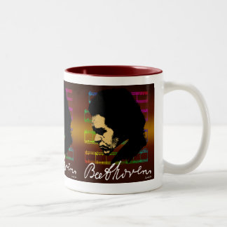 CAFÉ EM DOIS TONS CANECA DA CABEÇA DO ESBOÇO DE BEETHOVEN