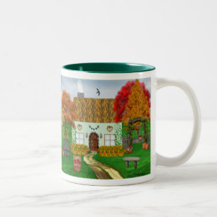 Café Em Dois Tons Caneca da casa de campo do outono