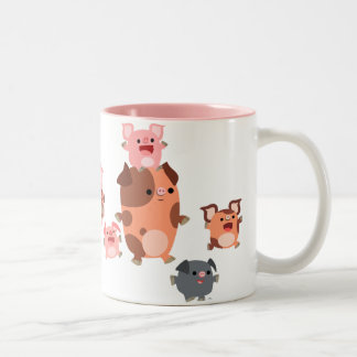Café Em Dois Tons Caneca da Família Suína de Cartoon