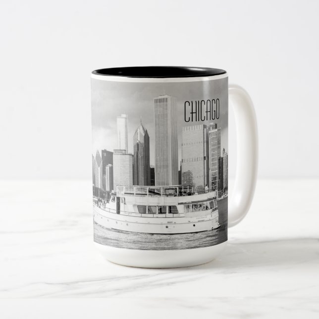 Café Em Dois Tons Caneca da foto de Chicago River - de Chicago (Frente Esquerda)