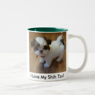 Café Em Dois Tons Caneca da foto do filhote de cachorro de Shih Tzu