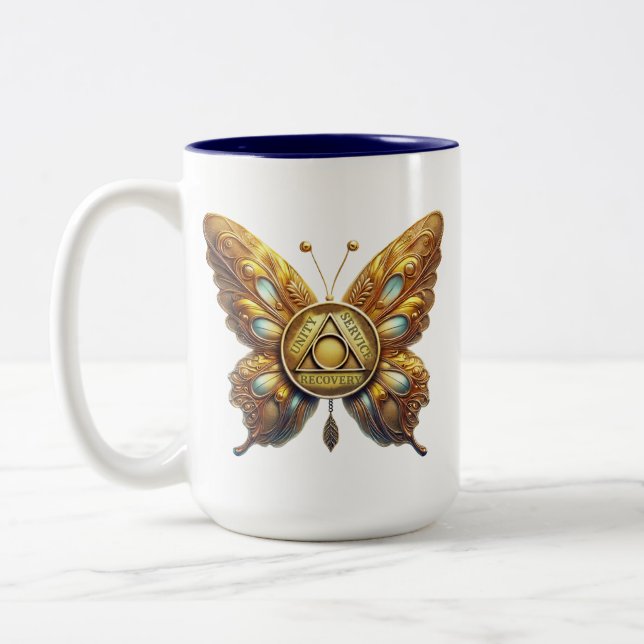 Café Em Dois Tons Caneca da Moeda do Programa de 12 Passos de Sobrie (Esquerda)