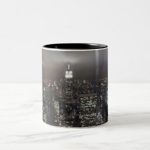 Café Em Dois Tons Caneca da noite de New York da arquitectura da