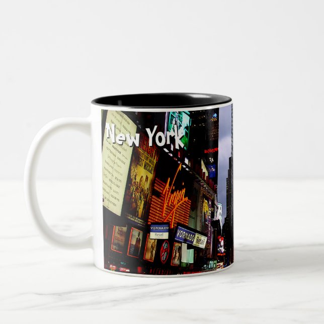 Café Em Dois Tons Caneca da noite de New York do Times Square do (Esquerda)