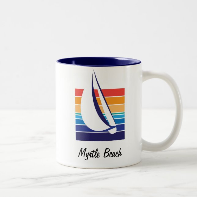 Café Em Dois Tons Caneca da praia de Square_Myrtle da cor do barco (Direita)