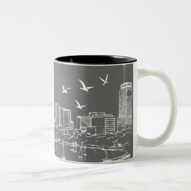 Café Em Dois Tons Caneca da skyline de Boston (Direita)