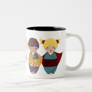Café Em Dois Tons Caneca das irmãs de Kokeshi