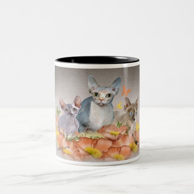 Café Em Dois Tons caneca de 3 gatinhos do sphynx (Centro)