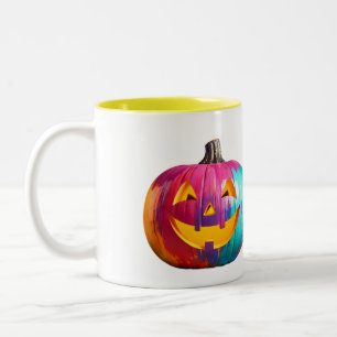 Café Em Dois Tons Caneca de Abóbora Arco-Íris Pop Art