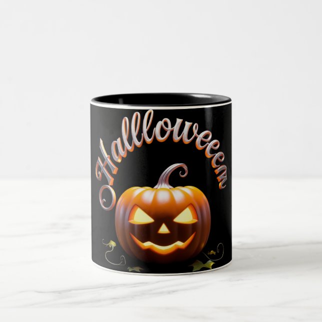 Café Em Dois Tons Caneca de abóbora branca para o Halloween - Perfei (Centro)