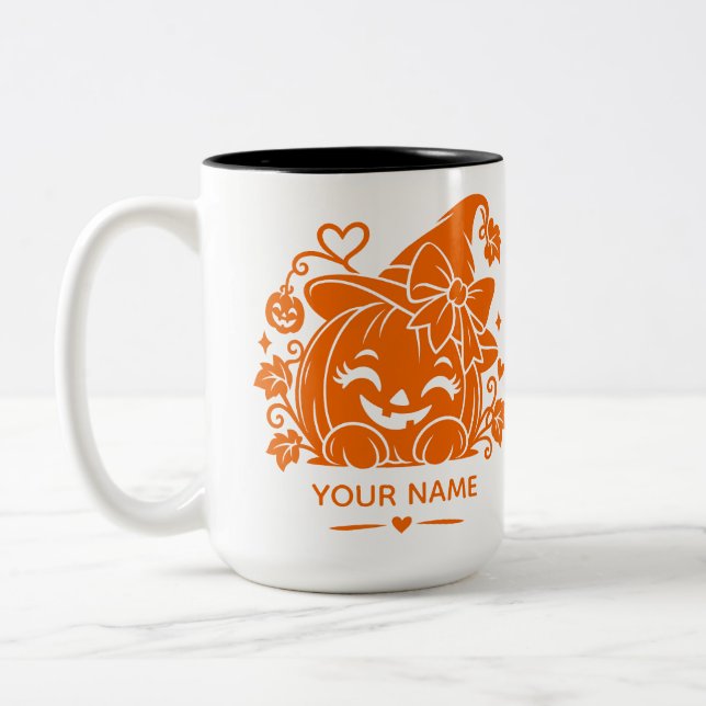 Café Em Dois Tons Caneca de Abóbora de Halloween Personalizada (Esquerda)