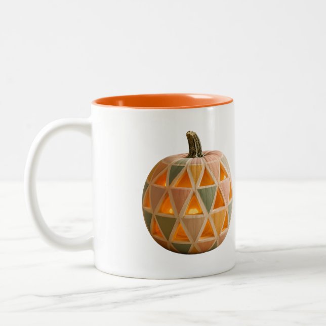 Café Em Dois Tons Caneca de Abóbora Geométrica Pastel (Esquerda)