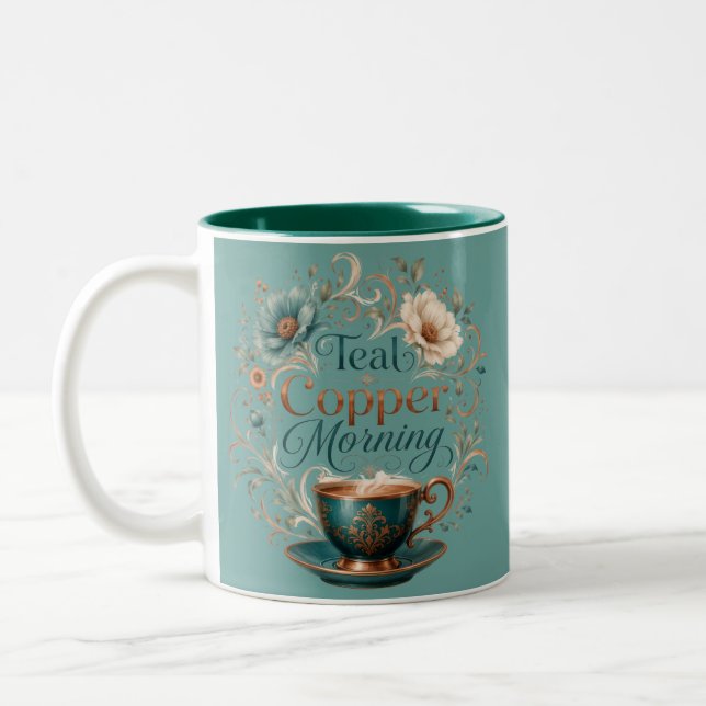 Café Em Dois Tons Caneca de Acento de Cobre Verde Claro da Manhã (Esquerda)