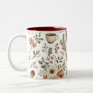 Café Em Dois Tons Caneca de Acento de Cozinha Floral