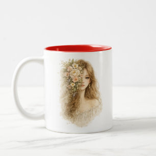 Café Em Dois Tons Caneca de água-forte floral meio rosto