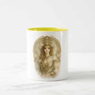Café Em Dois Tons Caneca de água-forte floral rainha Art Nouveau