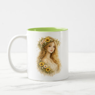 Café Em Dois Tons Caneca de água-marinha de girassol