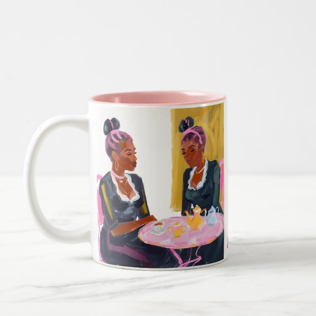 Café Em Dois Tons Caneca de Amizade na Mesa Rosa (Esquerda)