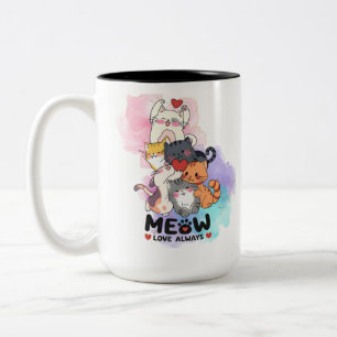 Café Em Dois Tons Caneca de amor de gato sempre miau