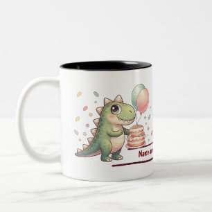 Café Em Dois Tons Caneca de Aniversário de Meninos Dinossauro Fofinh