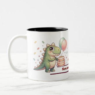 Café Em Dois Tons Caneca de Aniversário de Meninos Dinossauro Fofinh