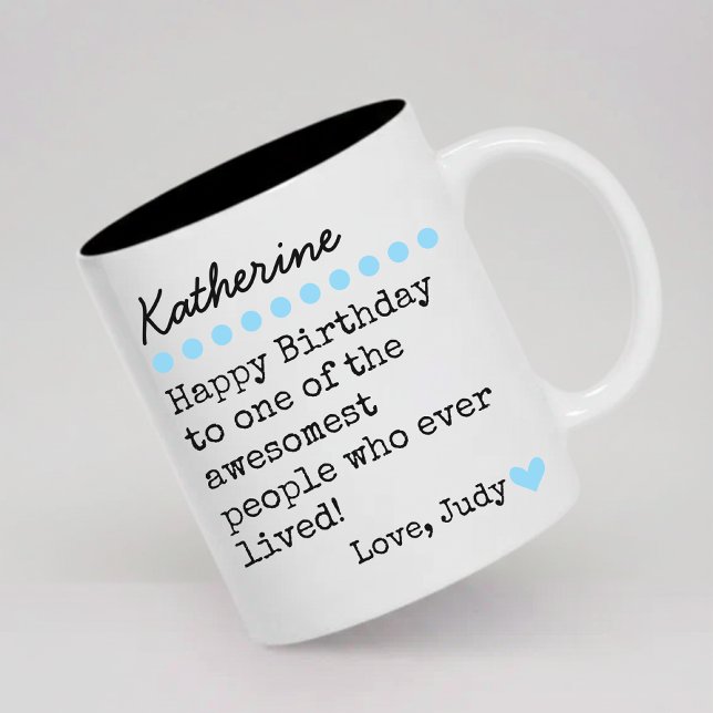 Café Em Dois Tons Caneca de Aniversário Personalizada com Nome Prese (Modern Script Happy Birthday Mug Custom Name Gift for Her, Mom, Dad, Grandma, Girls or Best Friends)