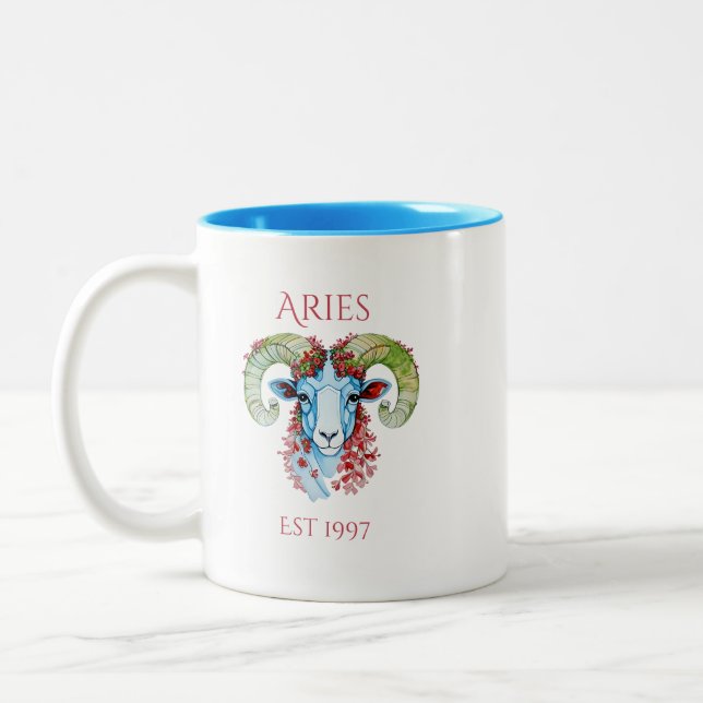 Café Em Dois Tons Caneca de Ano Personalizado Floral Áries de Duas C (Esquerda)