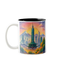 Caneca de Aquarela do Horizonte da Cidade de Taipe